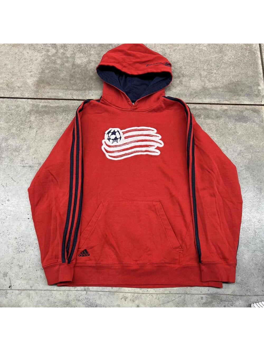 vintage new england revolution red adidas soccer team hoodie size medium